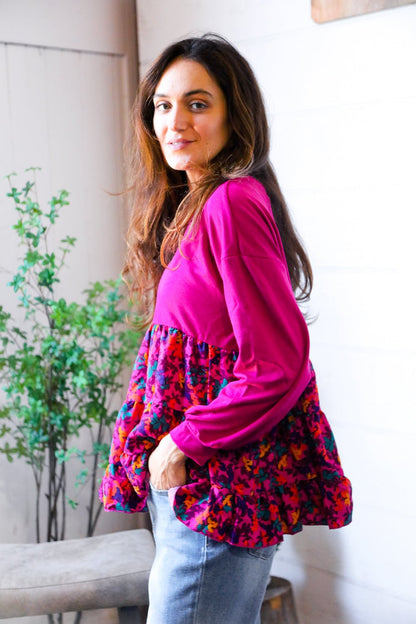 Fuchsia Fizz Drop Shoulder Babydoll Blouse - Bitsy Gypsy Boutique
