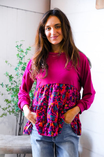 Fuchsia Fizz Drop Shoulder Babydoll Blouse - Bitsy Gypsy Boutique