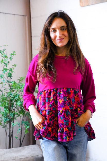 Fuchsia Fizz Drop Shoulder Babydoll Blouse - Bitsy Gypsy Boutique