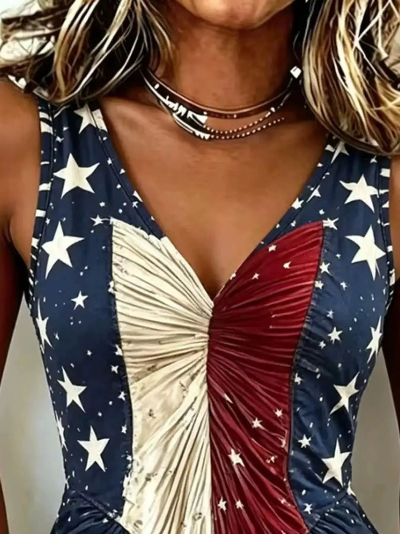 Full Size American Flag Print V-Neck Sleeveless Top Plus Size by Trendsi