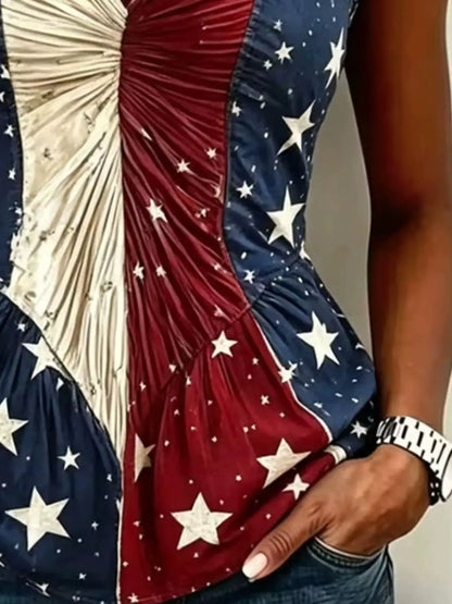 Full Size American Flag Print V-Neck Sleeveless Top Plus Size by Trendsi