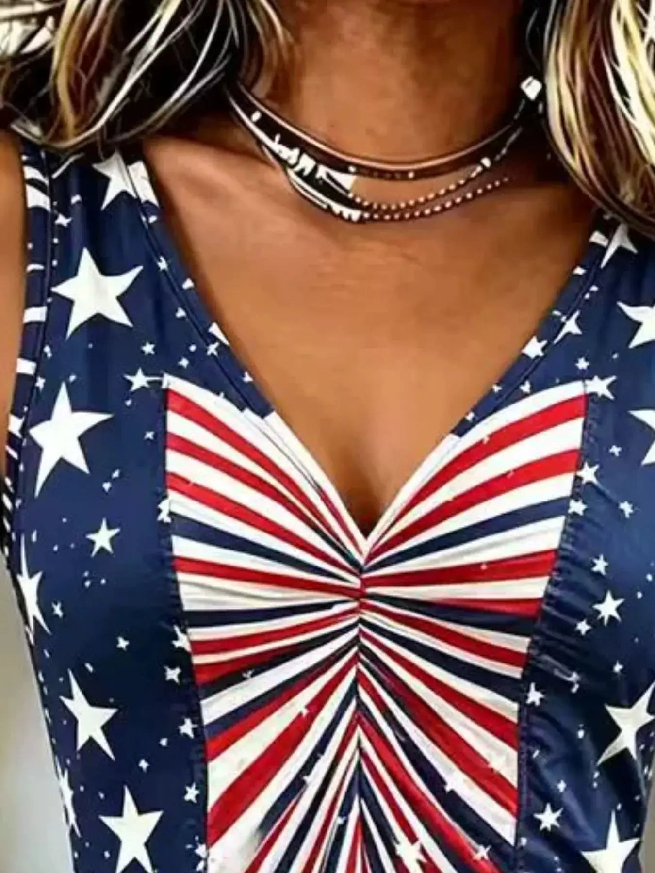 Full Size American Flag Print V-Neck Sleeveless Top Plus Size by Trendsi