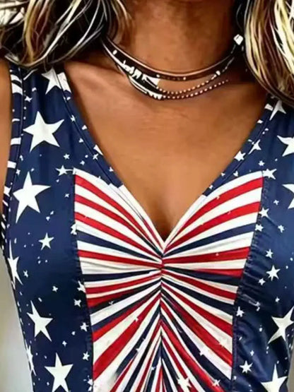 Full Size American Flag Print V-Neck Sleeveless Top Plus Size by Trendsi