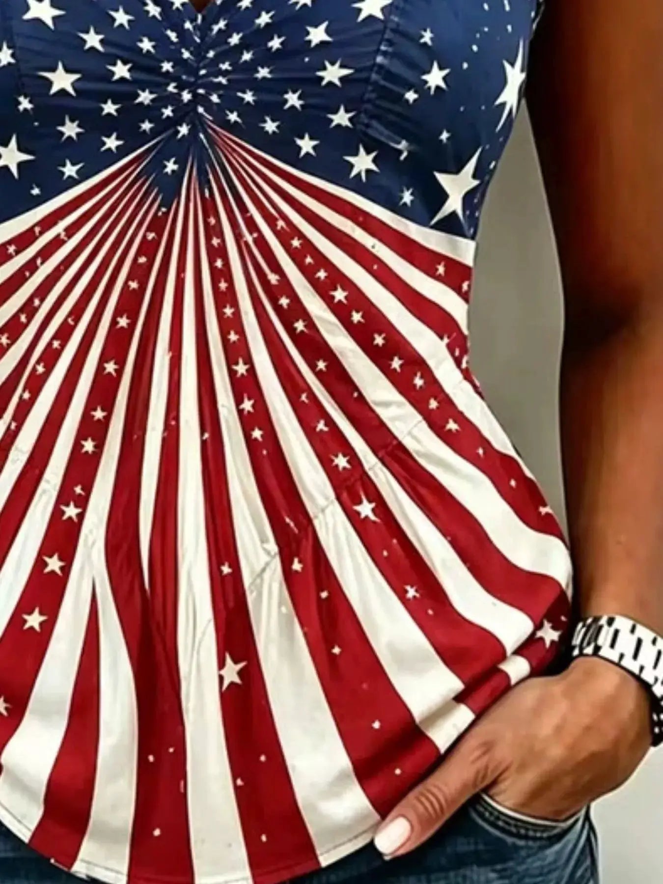 Full Size American Flag Print V-Neck Sleeveless Top Plus Size by Trendsi