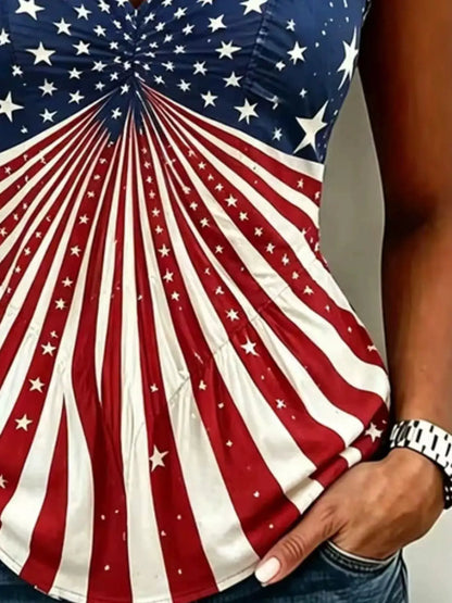 Full Size American Flag Print V-Neck Sleeveless Top Plus Size by Trendsi