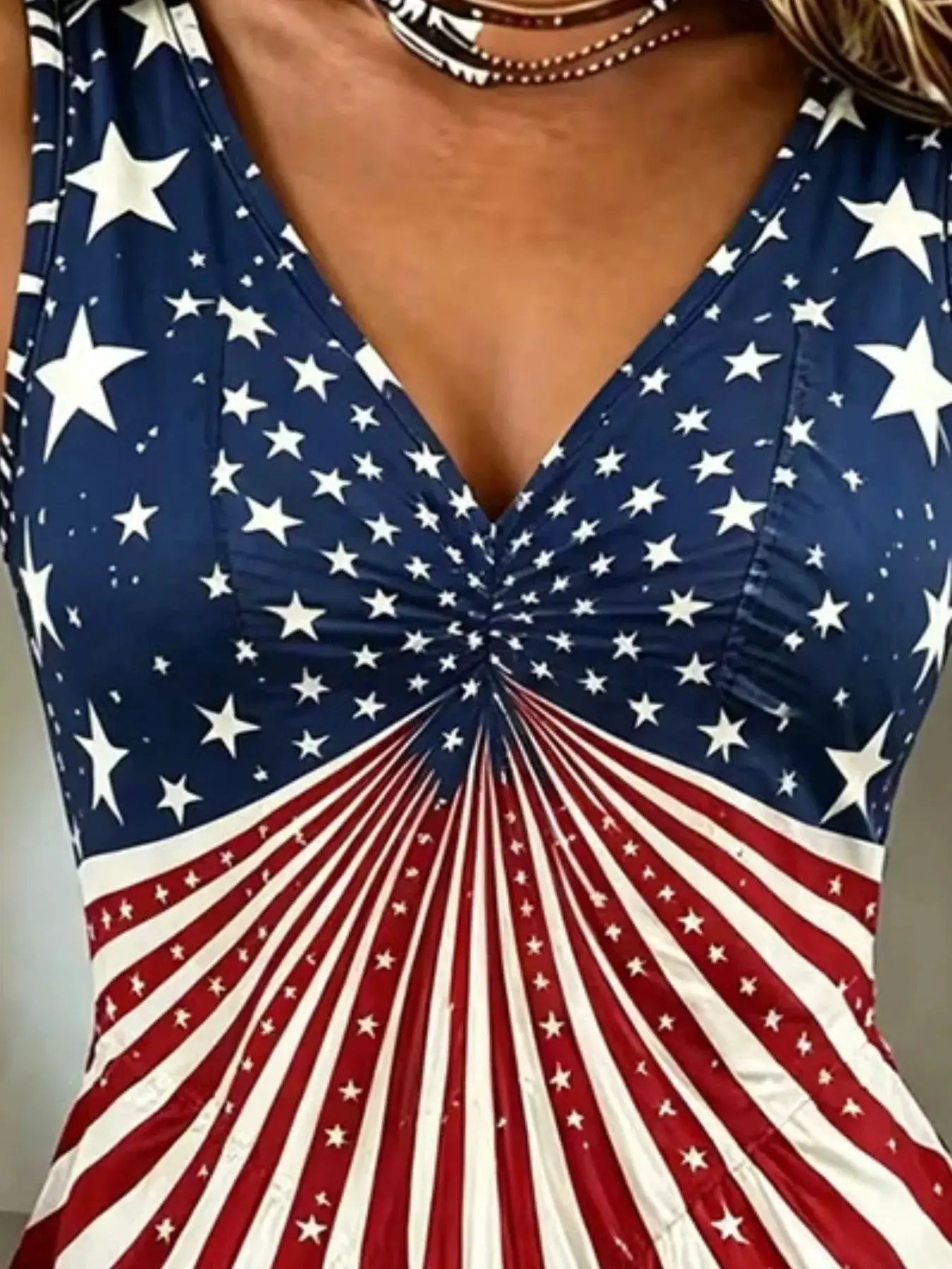 Full Size American Flag Print V-Neck Sleeveless Top Plus Size by Trendsi