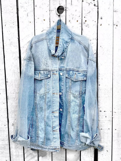 Full Size Angel Wings Graphic Back Denim Jacket Plus Size - Bitsy Gypsy Boutique