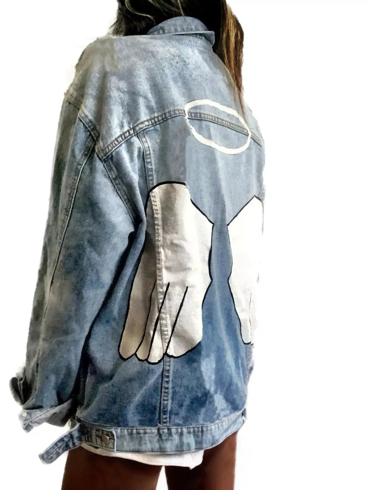 Full Size Angel Wings Graphic Back Denim Jacket Plus Size - Bitsy Gypsy Boutique