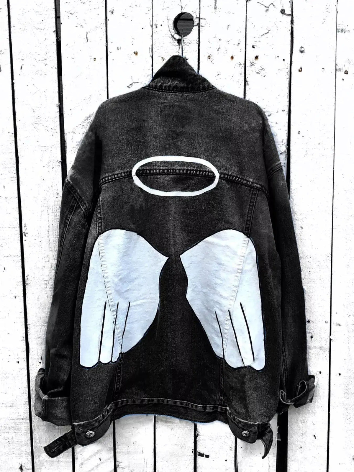 Full Size Angel Wings Graphic Back Denim Jacket Plus Size - Bitsy Gypsy Boutique