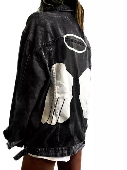 Full Size Angel Wings Graphic Back Denim Jacket Plus Size - Bitsy Gypsy Boutique