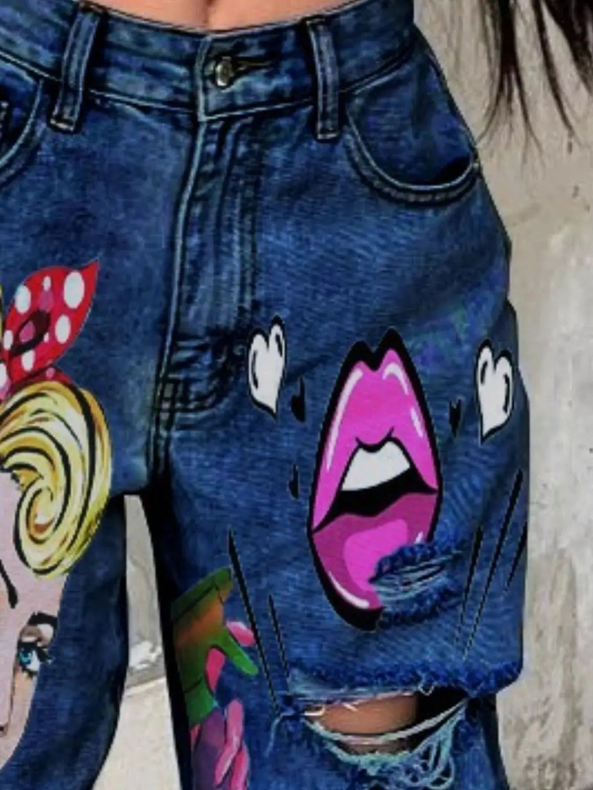 Full Size Art Print Distressed Wide-Leg Jeans Plus Size - Bitsy Gypsy Boutique