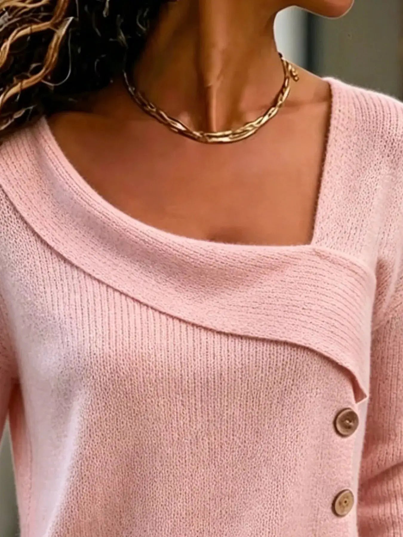 Full Size Asymmetrical Decor Button Sweater Plus Size by Trendsi
