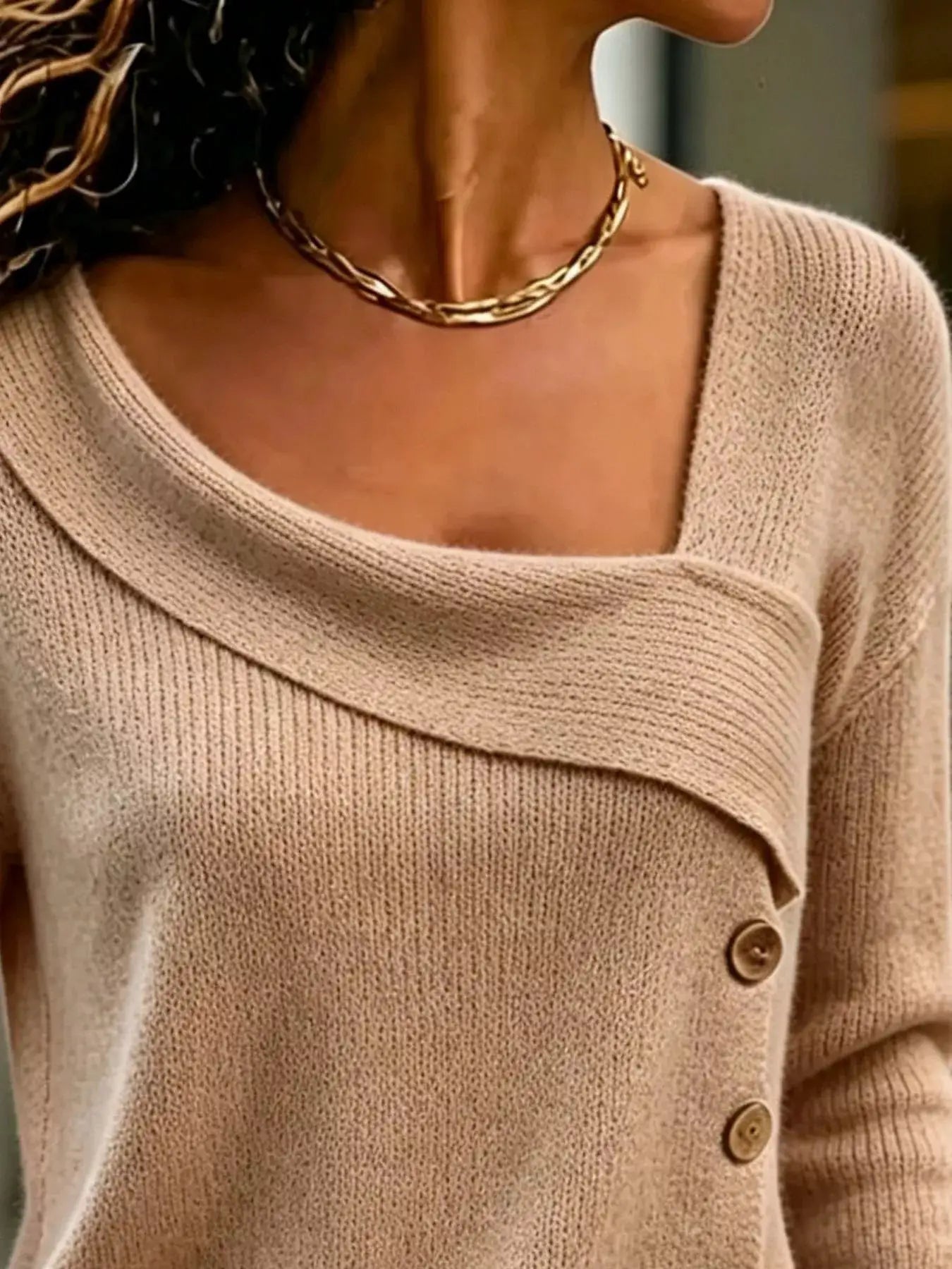 Full Size Asymmetrical Decor Button Sweater Plus Size by Trendsi