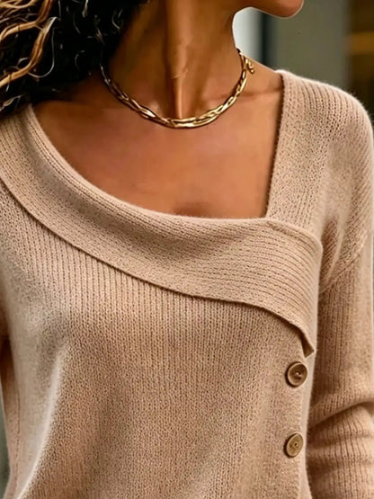 Full Size Asymmetrical Decor Button Sweater Plus Size by Trendsi