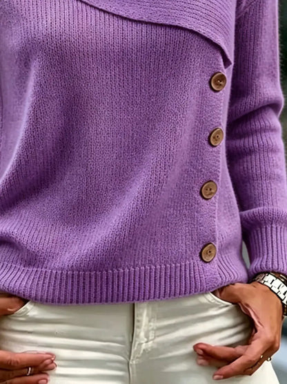 Full Size Asymmetrical Decor Button Sweater Plus Size by Trendsi