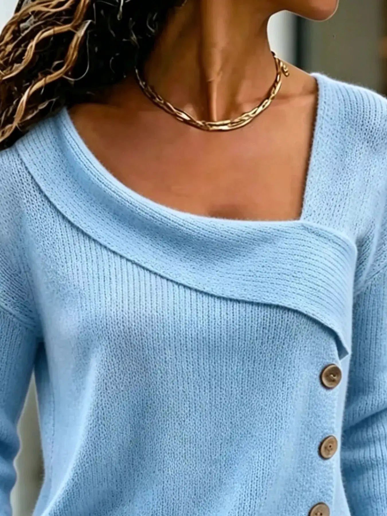 Full Size Asymmetrical Decor Button Sweater Plus Size by Trendsi