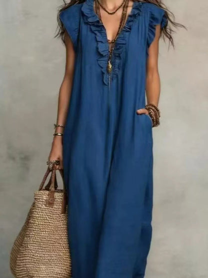 Full Size Bohemian Ruffle Neck Maxi Dress Plus Size - Bitsy Gypsy Boutique