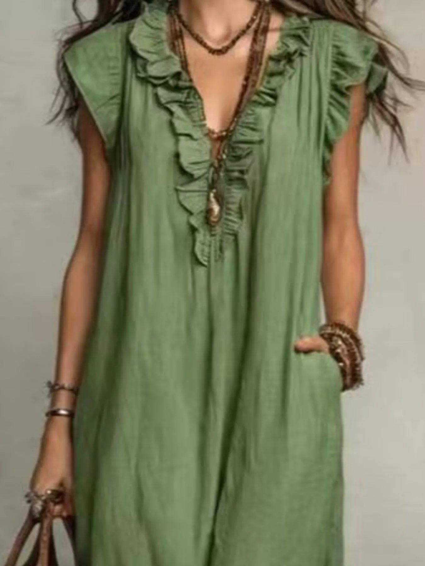 Full Size Bohemian Ruffle Neck Maxi Dress Plus Size - Bitsy Gypsy Boutique