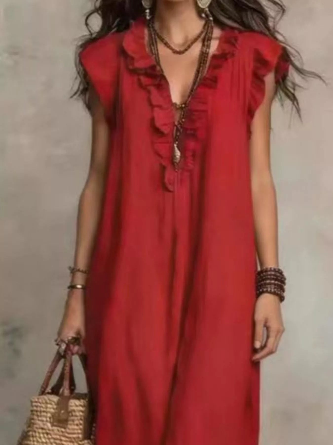 Full Size Bohemian Ruffle Neck Maxi Dress Plus Size - Bitsy Gypsy Boutique