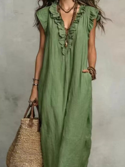 Full Size Bohemian Ruffle Neck Maxi Dress Plus Size - Bitsy Gypsy Boutique