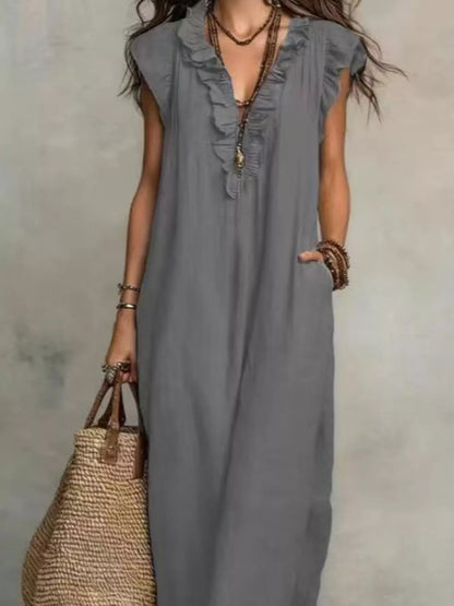 Full Size Bohemian Ruffle Neck Maxi Dress Plus Size - Bitsy Gypsy Boutique