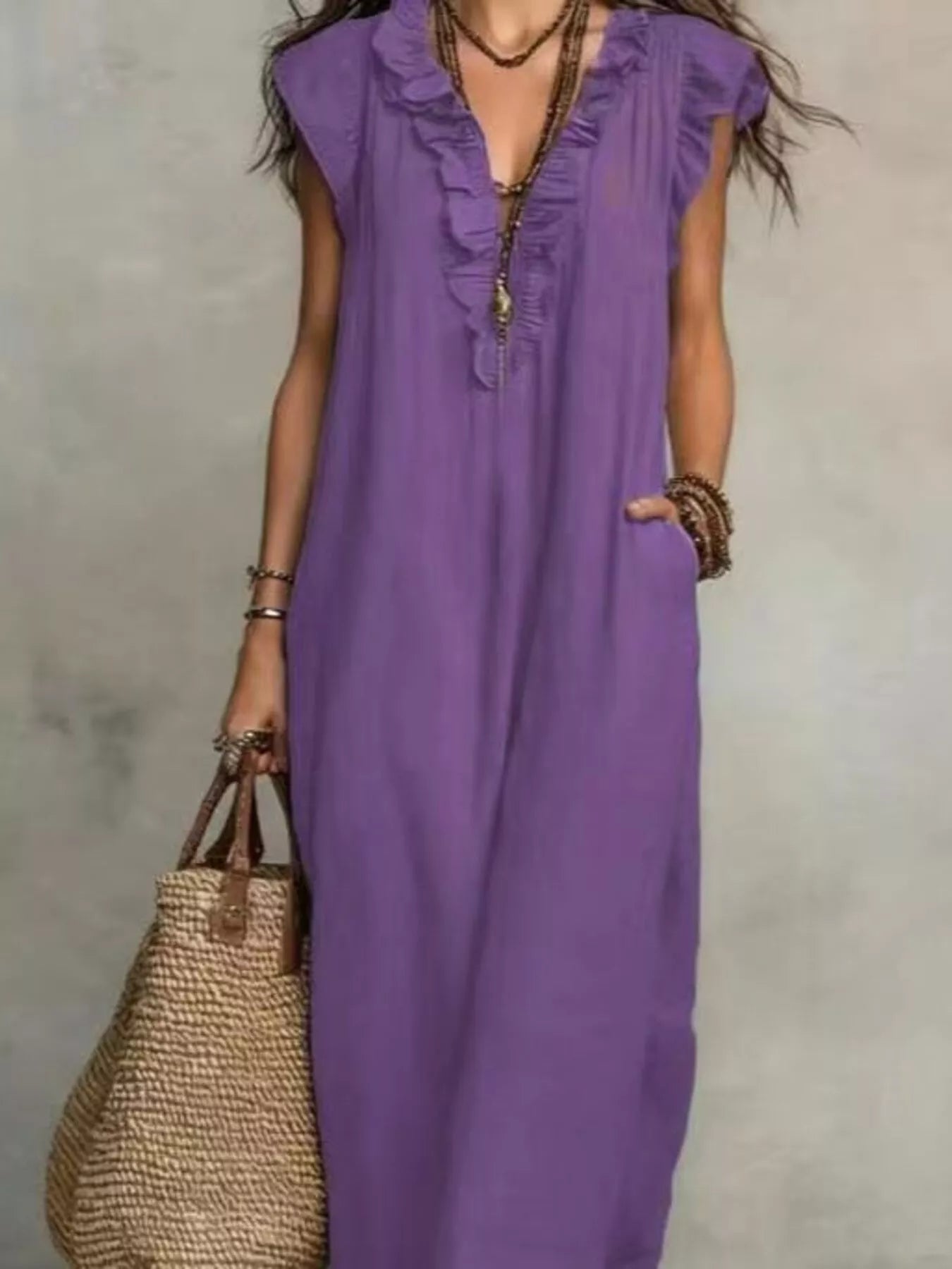 Full Size Bohemian Ruffle Neck Maxi Dress Plus Size - Bitsy Gypsy Boutique