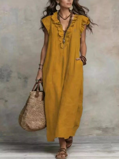 Full Size Bohemian Ruffle Neck Maxi Dress Plus Size - Bitsy Gypsy Boutique