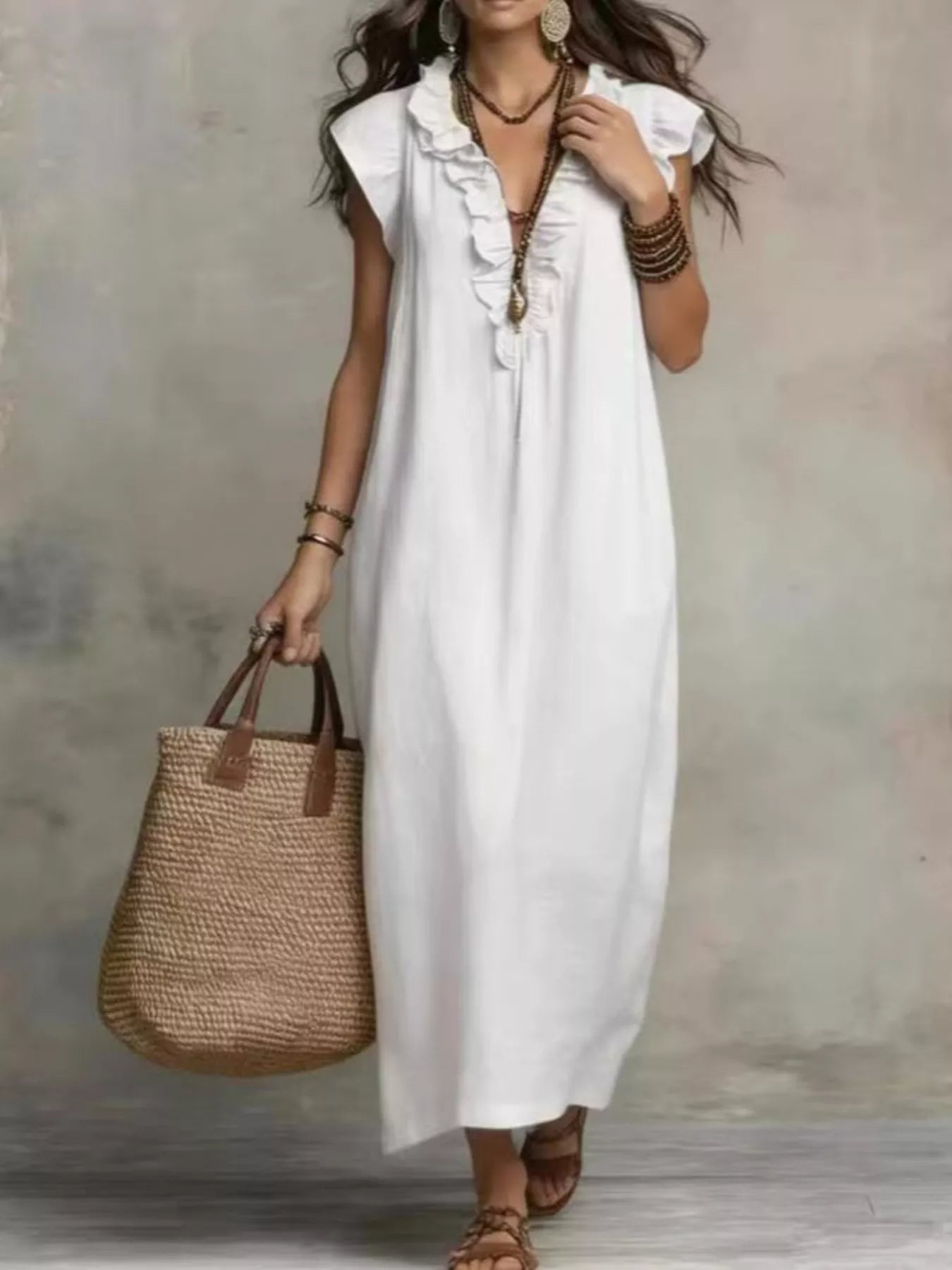 Full Size Bohemian Ruffle Neck Maxi Dress Plus Size - Bitsy Gypsy Boutique