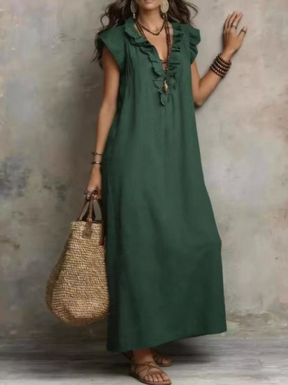 Full Size Bohemian Ruffle Neck Maxi Dress Plus Size - Bitsy Gypsy Boutique
