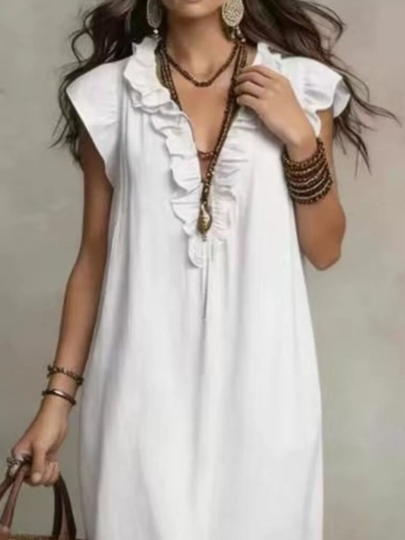 Full Size Bohemian Ruffle Neck Maxi Dress Plus Size - Bitsy Gypsy Boutique