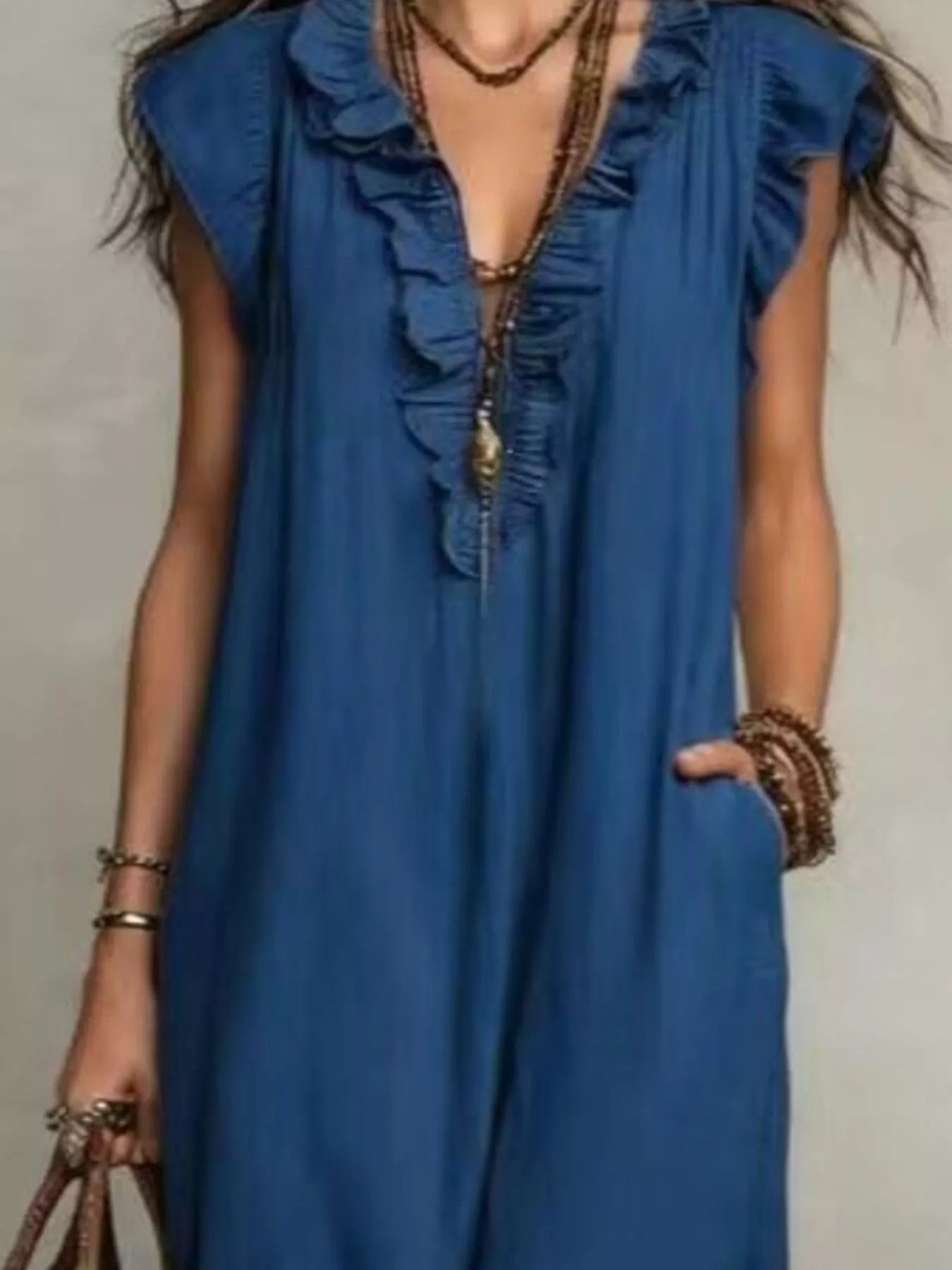 Full Size Bohemian Ruffle Neck Maxi Dress Plus Size - Bitsy Gypsy Boutique