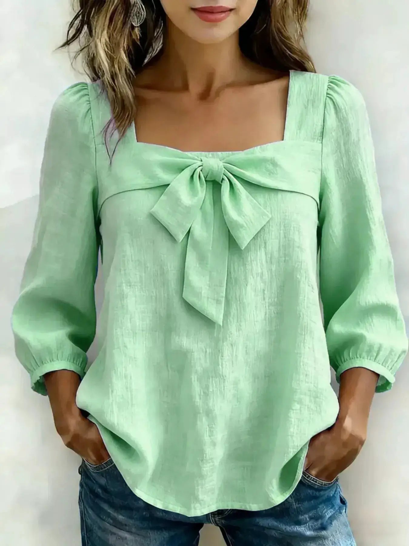 Womens Bow Front Square Neck Blouse by Trendsi