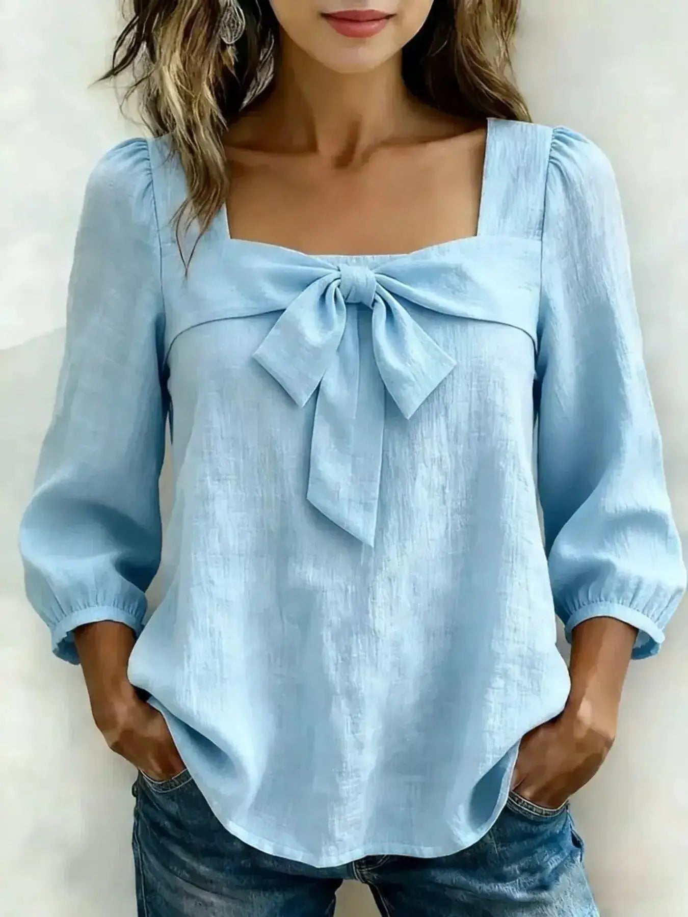 Womens Bow Front Square Neck Blouse by Trendsi