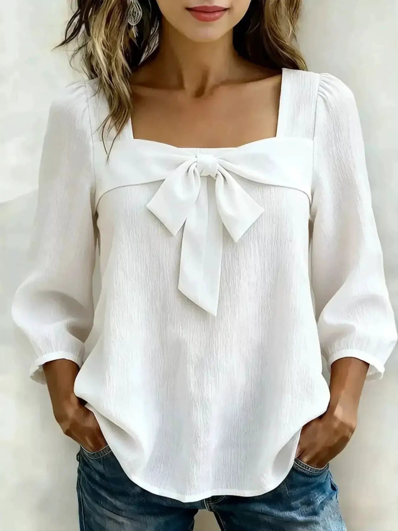 Womens Bow Front Square Neck Blouse by Trendsi