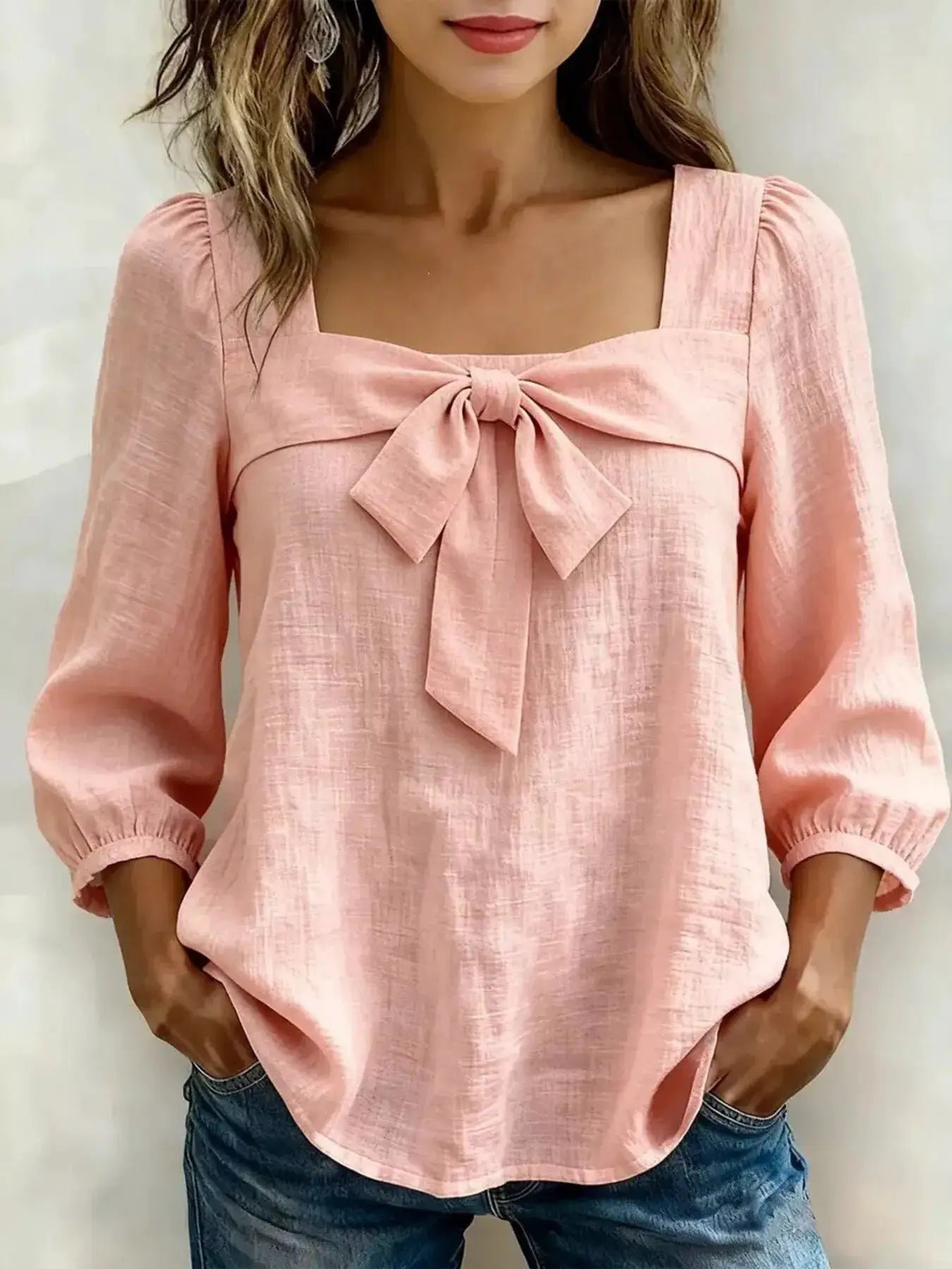 Womens Bow Front Square Neck Blouse by Trendsi