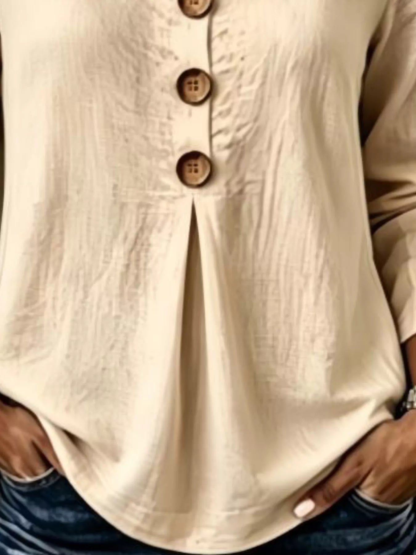Full Size Button Detail Long Sleeve Blouse Plus Size - Bitsy Gypsy Boutique
