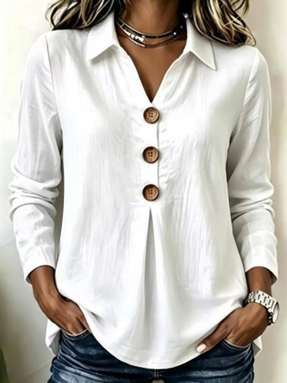 Full Size Button Detail Long Sleeve Blouse Plus Size - Bitsy Gypsy Boutique