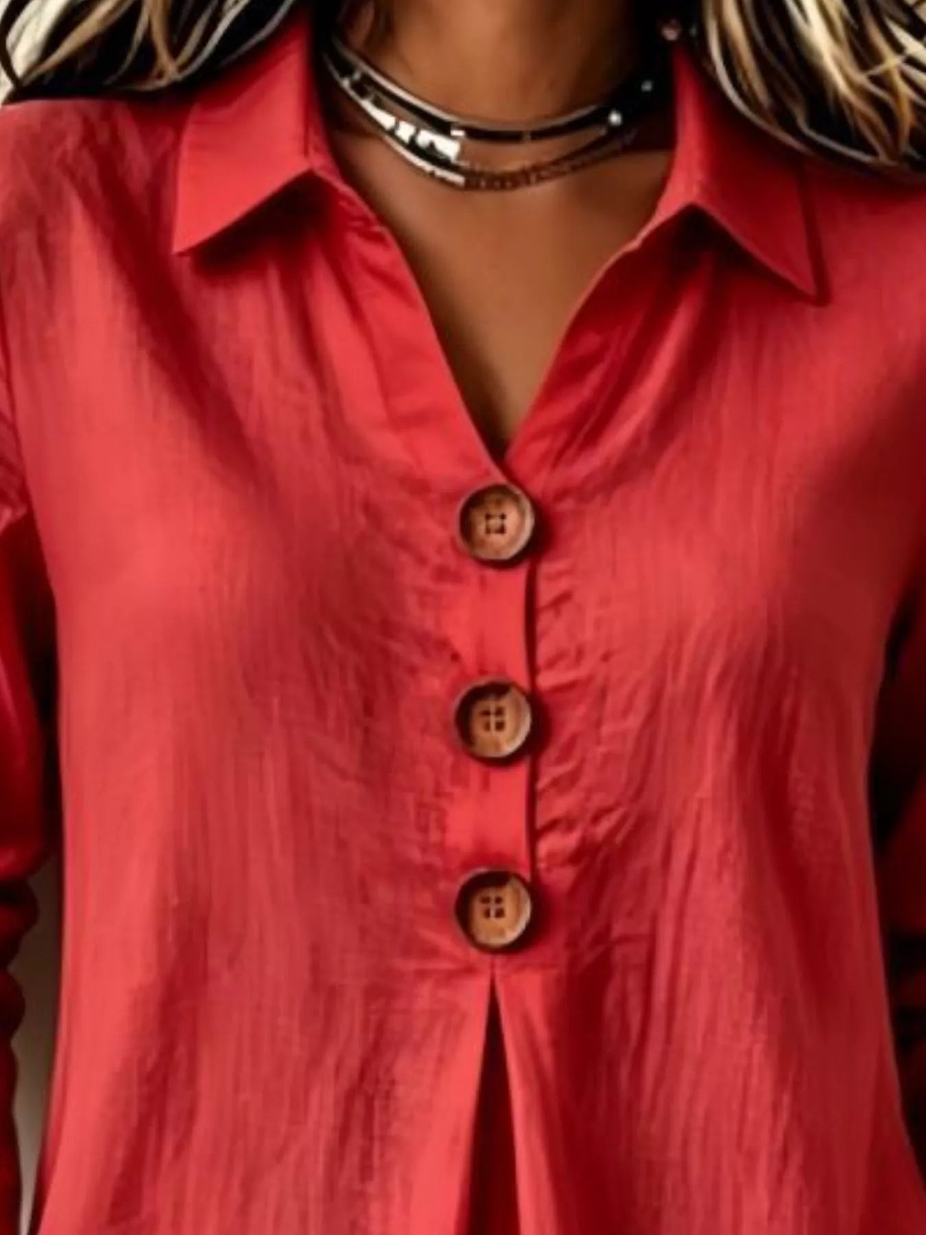 Full Size Button Detail Long Sleeve Blouse Plus Size - Bitsy Gypsy Boutique
