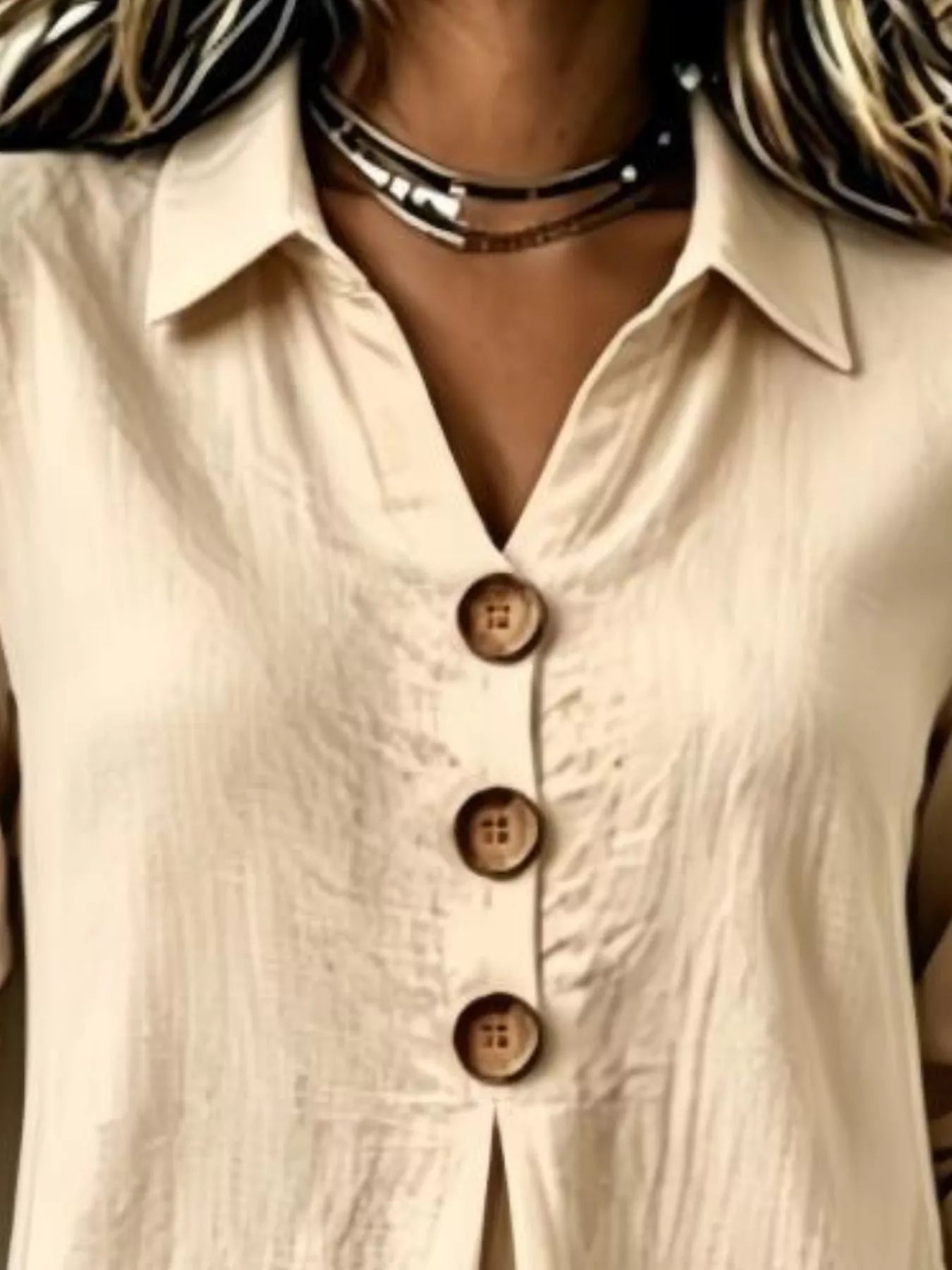 Full Size Button Detail Long Sleeve Blouse Plus Size - Bitsy Gypsy Boutique