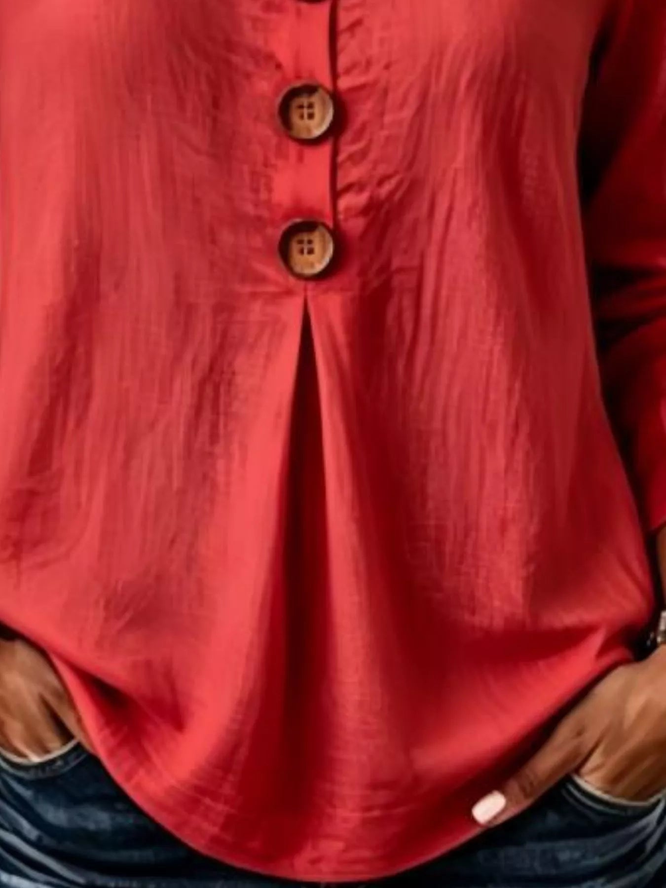 Full Size Button Detail Long Sleeve Blouse Plus Size - Bitsy Gypsy Boutique