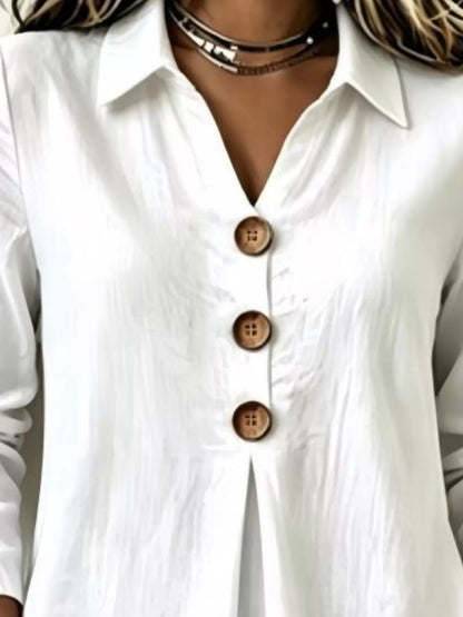 Full Size Button Detail Long Sleeve Blouse Plus Size - Bitsy Gypsy Boutique