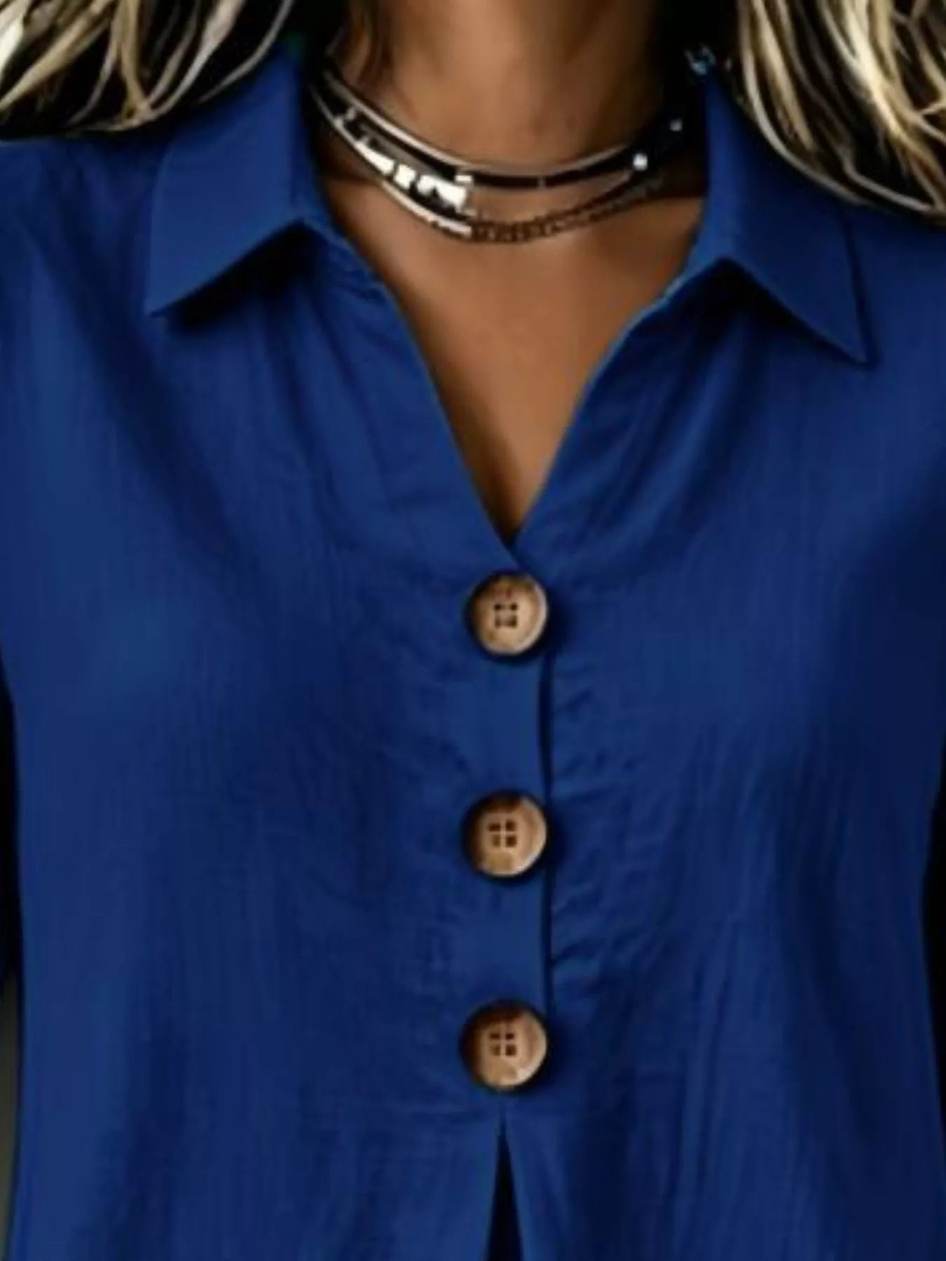 Full Size Button Detail Long Sleeve Blouse Plus Size - Bitsy Gypsy Boutique