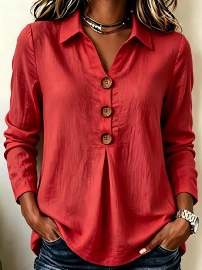 Full Size Button Detail Long Sleeve Blouse Plus Size - Bitsy Gypsy Boutique