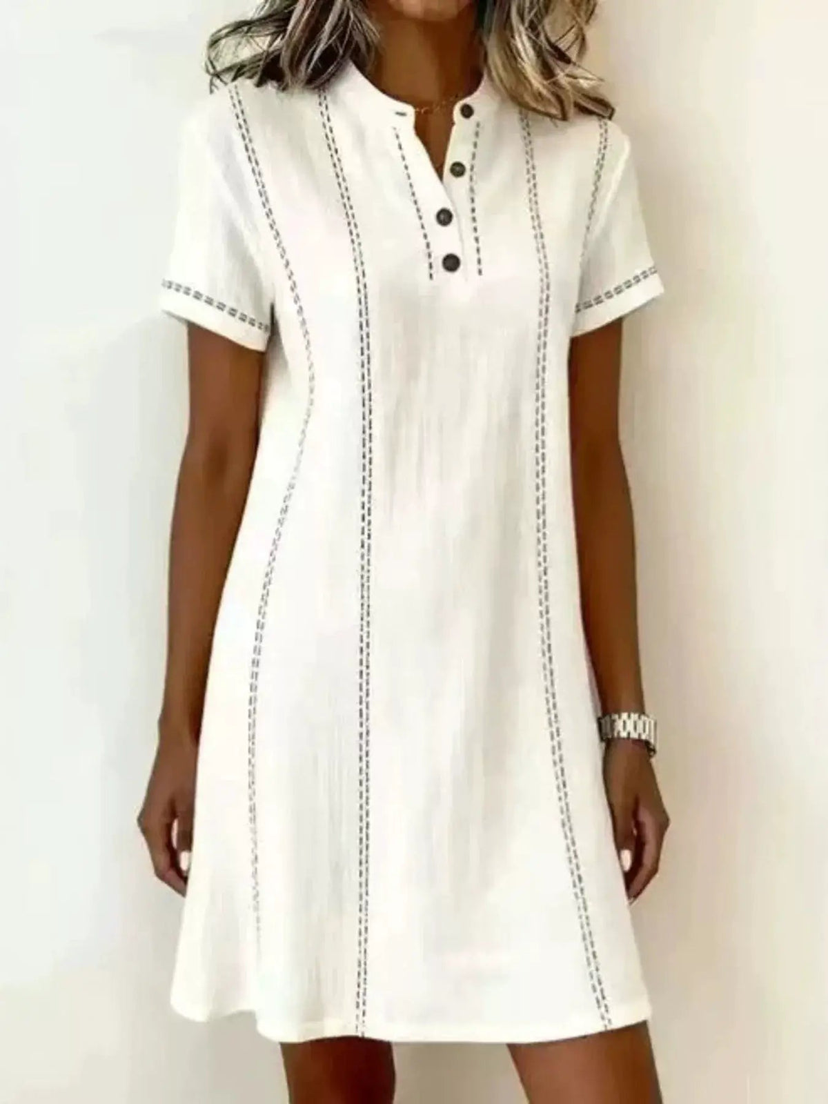 Full Size Button Detail Short Sleeve Shift Dress Plus Size - Bitsy Gypsy Boutique