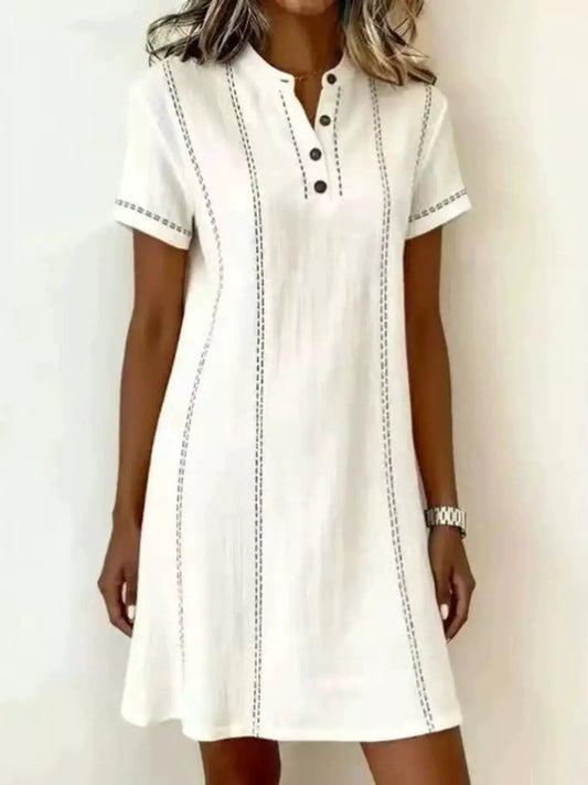 Full Size Button Detail Short Sleeve Shift Dress Plus Size - Bitsy Gypsy Boutique