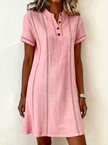 Full Size Button Detail Short Sleeve Shift Dress Plus Size - Bitsy Gypsy Boutique