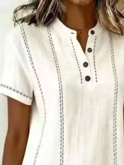Full Size Button Detail Short Sleeve Shift Dress Plus Size - Bitsy Gypsy Boutique