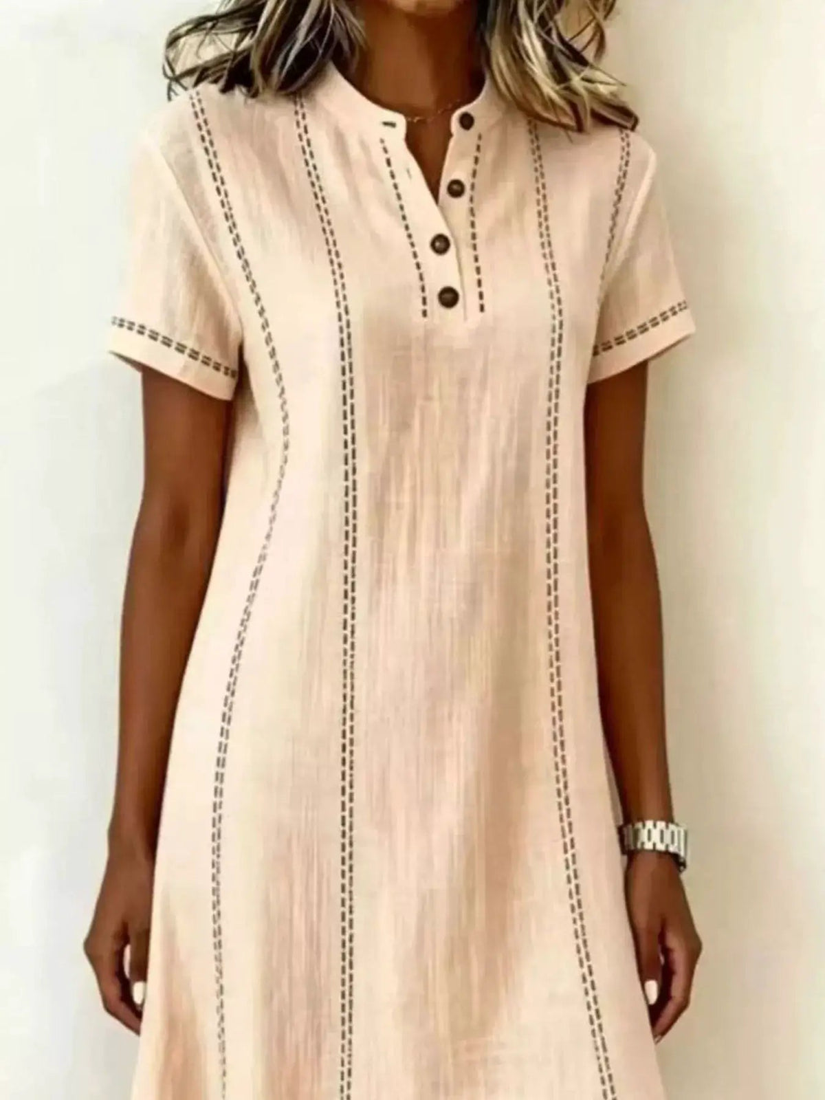Full Size Button Detail Short Sleeve Shift Dress Plus Size - Bitsy Gypsy Boutique