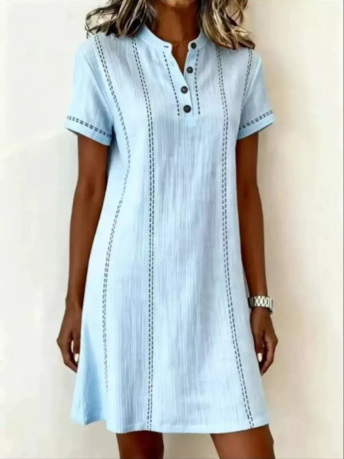 Full Size Button Detail Short Sleeve Shift Dress Plus Size - Bitsy Gypsy Boutique