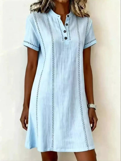 Full Size Button Detail Short Sleeve Shift Dress Plus Size - Bitsy Gypsy Boutique